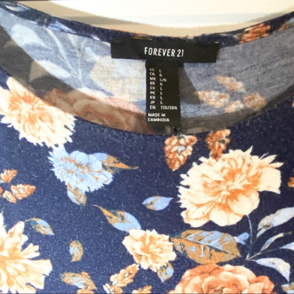 Forever 21 Navy Floral Long Sleeve Dress Size L - Picture 3 of 4